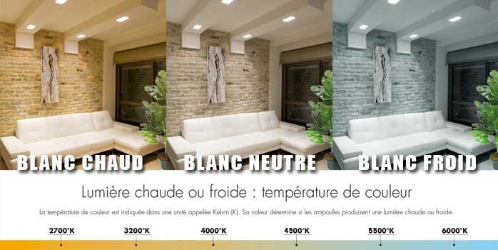 Type d'éclairage : blanc chaud, blanc froid ou neutre en fonction